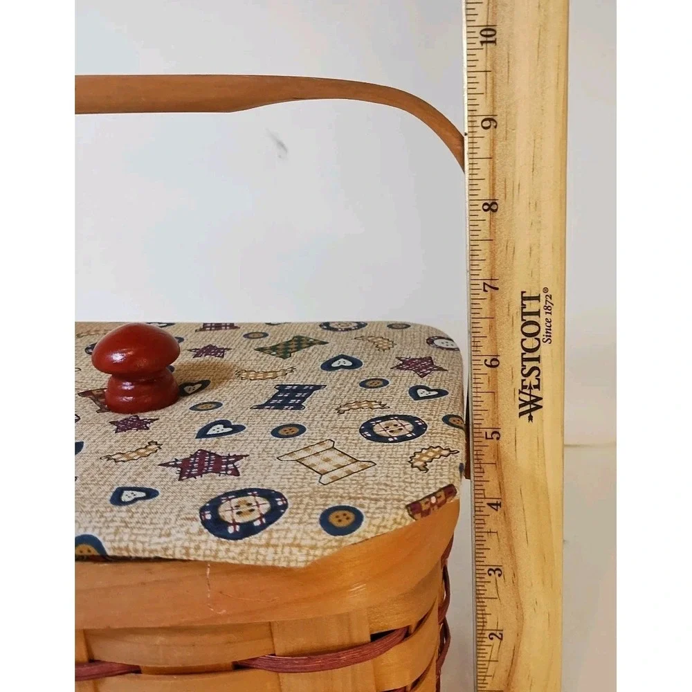 Sewing Basket Single Handle Woven Wood With Fabric Covered‎ Lid Red 8x7x5